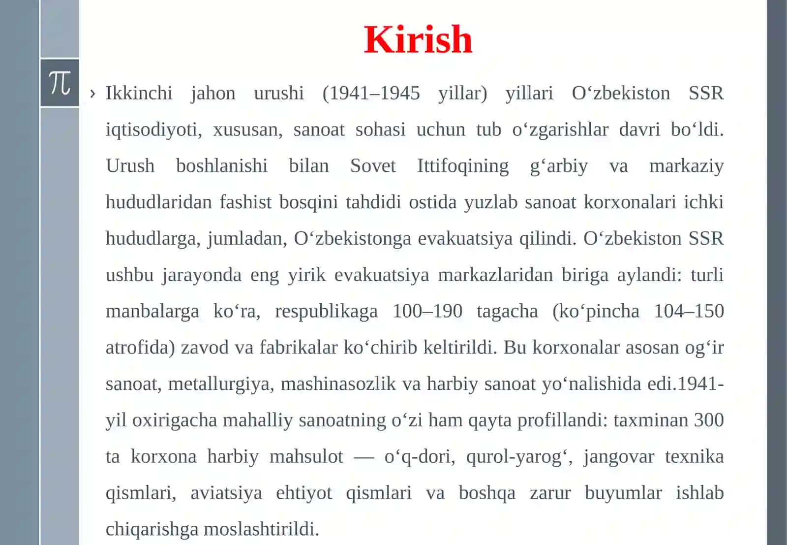 Ikkinchijahonurushi (1941–1945 yillar) yillari O‘zbekiston SSR iqtisodiyoti 3