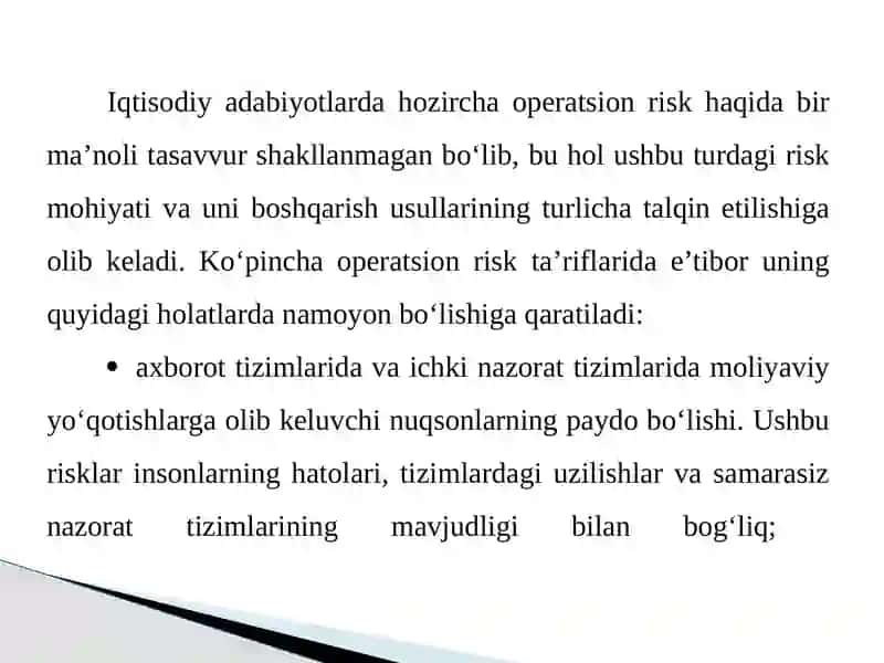 Operatsion risk tushunchasi va bank faoliyati g'oyasi 3