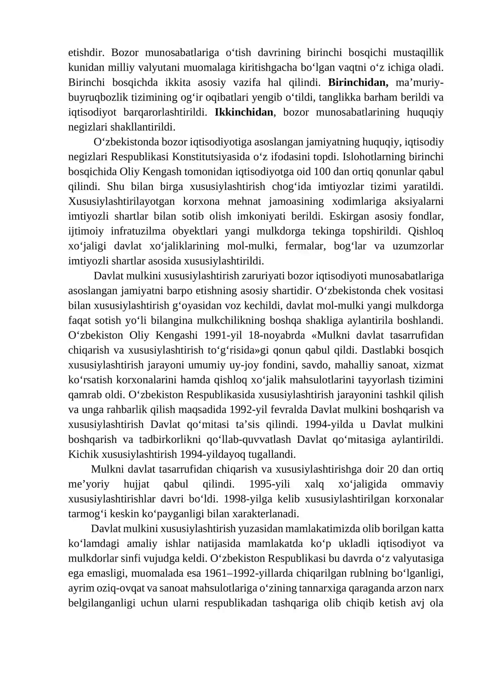 Iqtisodiy islohotlar, xususiy mulkchilikning shakllanishi 3
