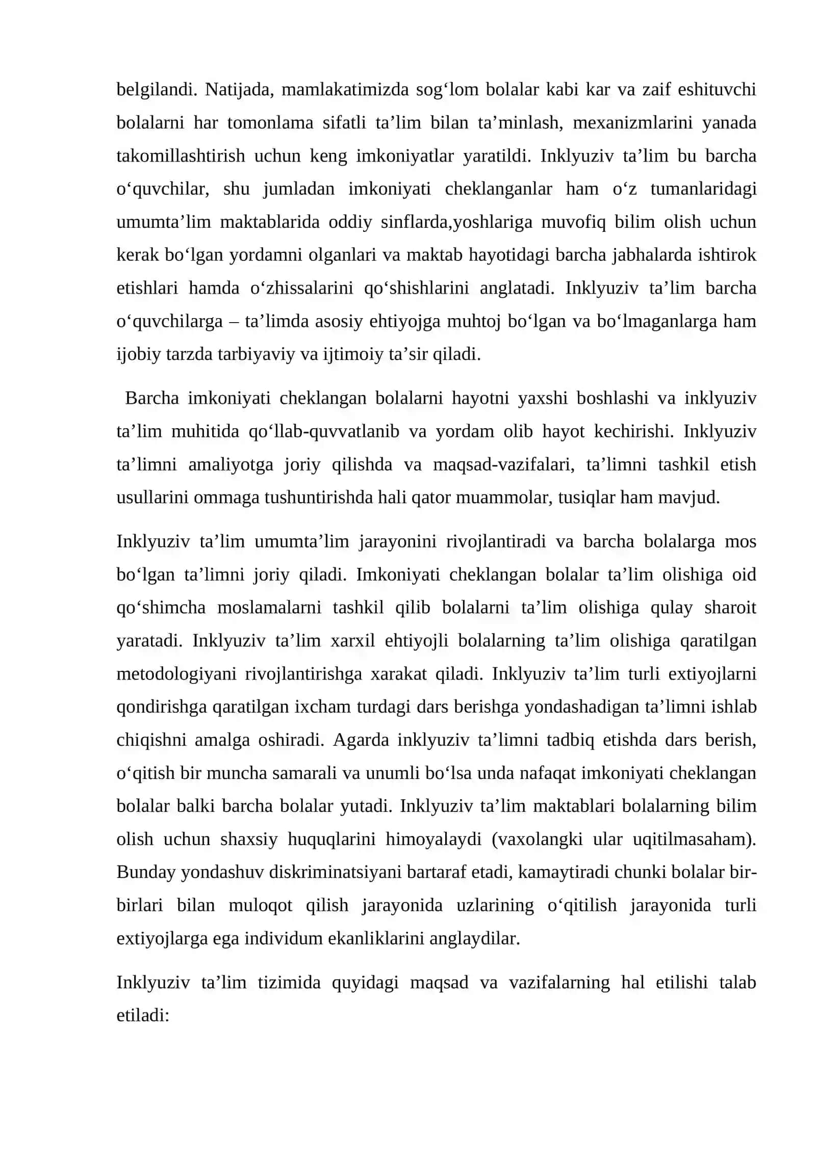 INKLYUZIV TA’LIMDA JALB ETILGAN BOLALAR INDIVIDUAL TA’LIM XARITASI 3