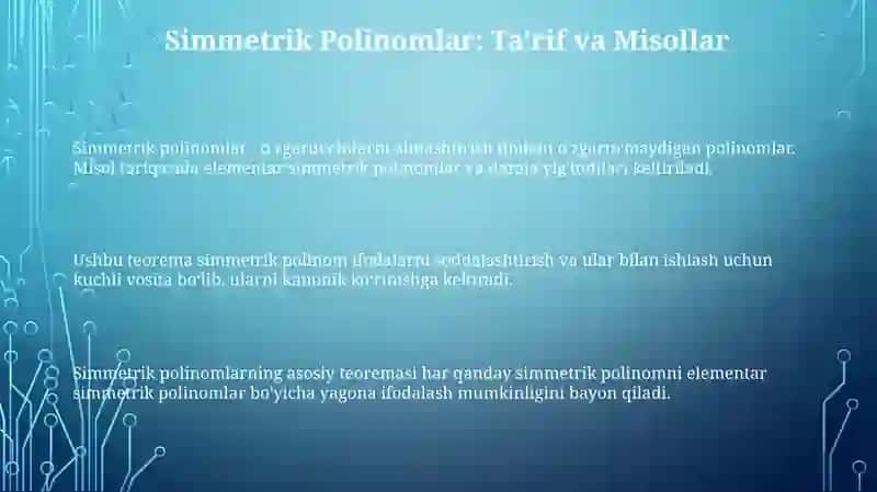 Simmetrik ko`phadlar haqidagi teorema 3
