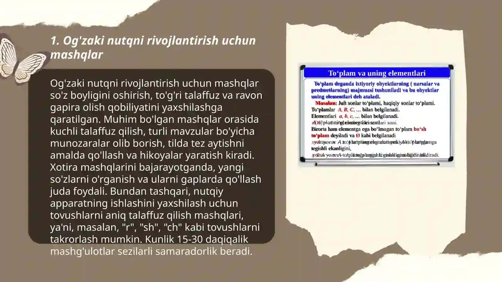 Og'zaki nutq ustida ishlashga mo'ljallangan mashqlar 3