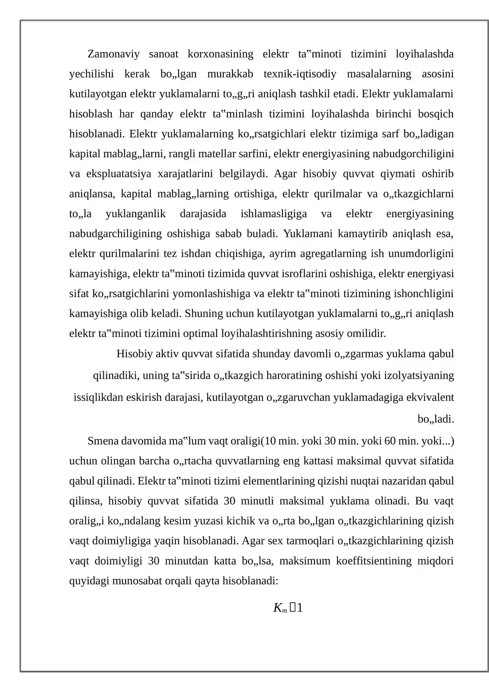 Elektr ta’minoti tizimida hisobiy yuklama va uni aniqlanadigan xarakterli nuqtalar 3