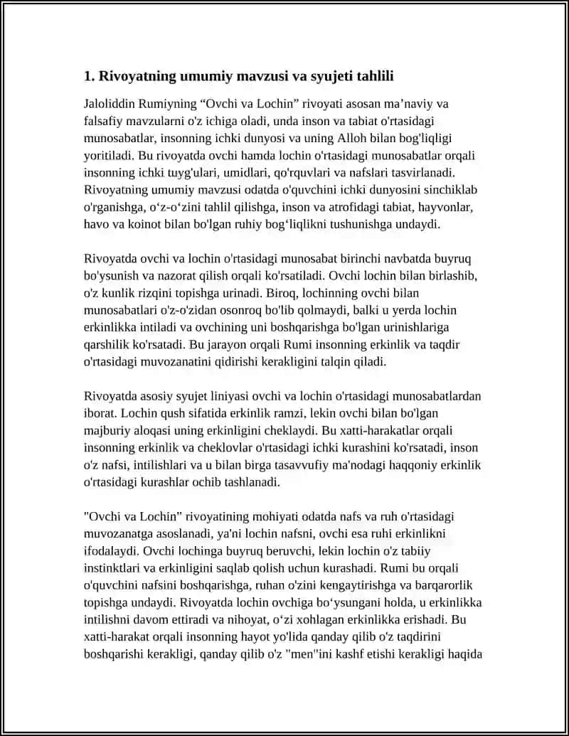 J.RUMIYNING ‘’ OVCHI VA LOCHIN ‘’ RIVOYATINING MOHIYATI VA UNING AHAMYATINI TAHLIL ETISH 3