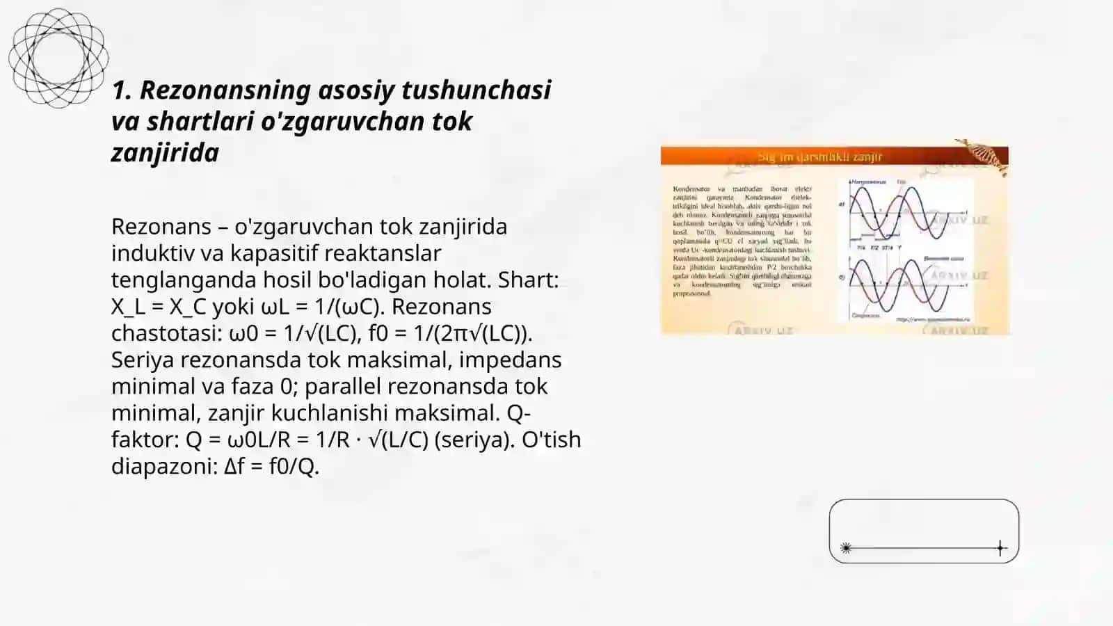 O'zgaruvchan tok zanjirida toklar va kuchlanishlar rezonansi 3