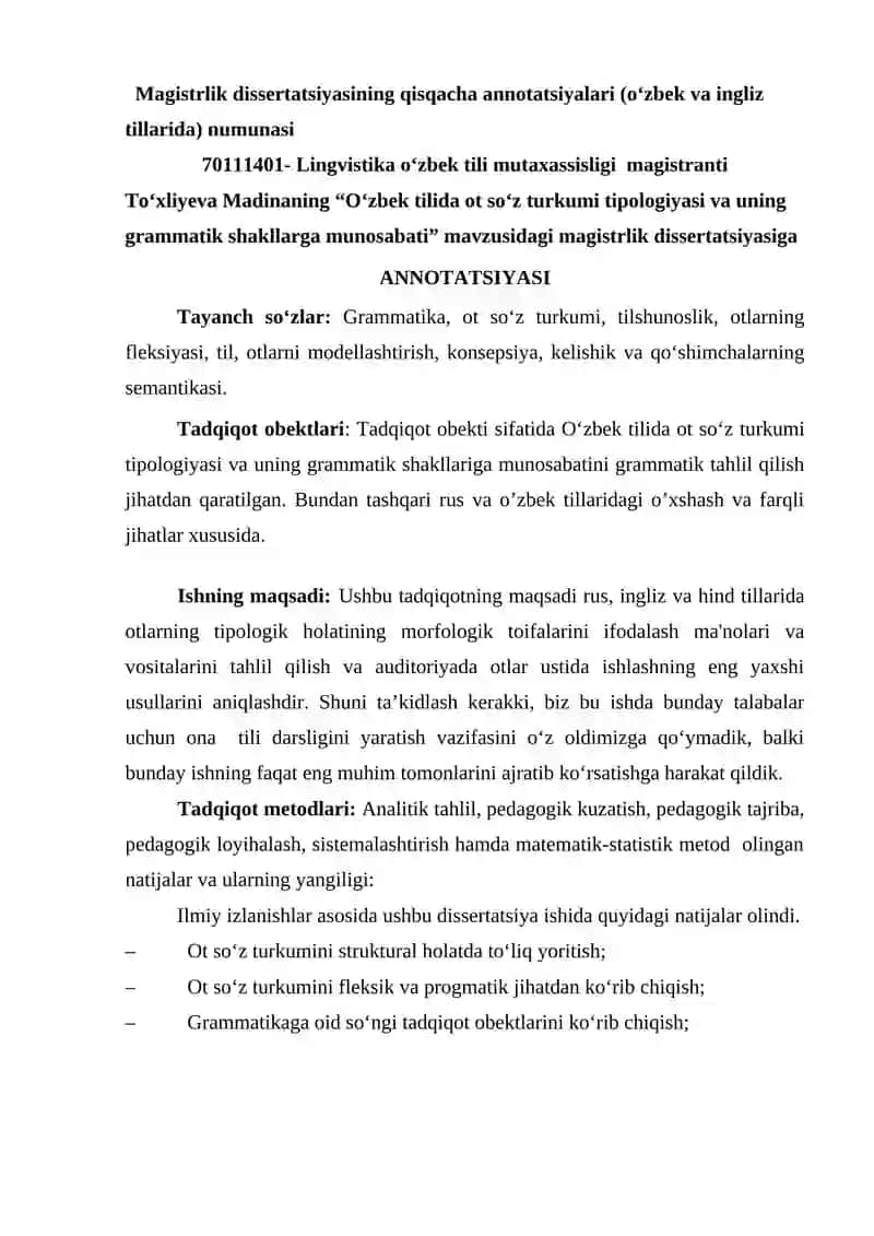 О‘zbek tilidа оt sо‘z turkumi tipоlоgiyаsi vа uning grаmmаtik shаkllаrgа mun 3