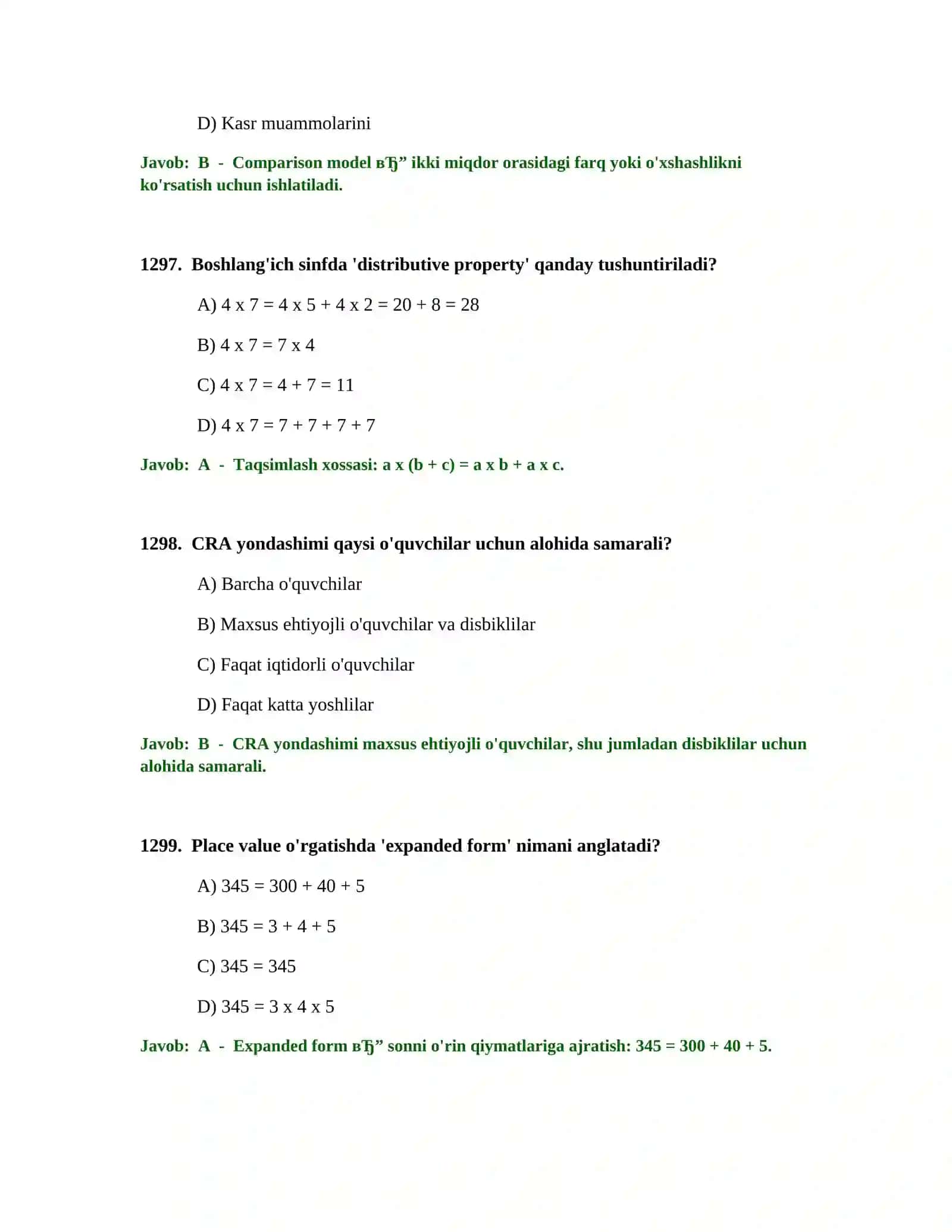 Boshlang'ich ta'lim o'qituvchisi test sinovlari 3