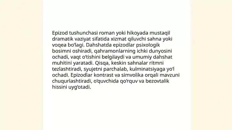 Epizodlar ustida ishlashning oʻziga xosliklari 3
