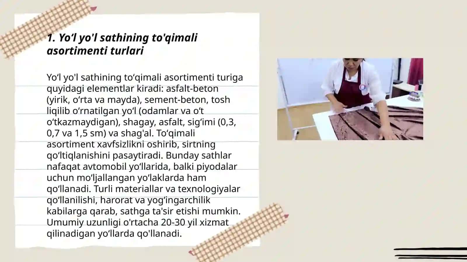 Yoʻl yo'l sathining to'qimali asortimenti turlari 3