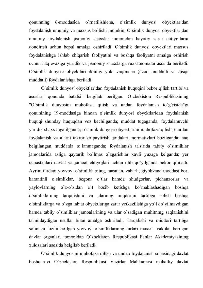 O`simlik dunyosidan foydalanish va muhofaza qilishning huquqiy holati 3