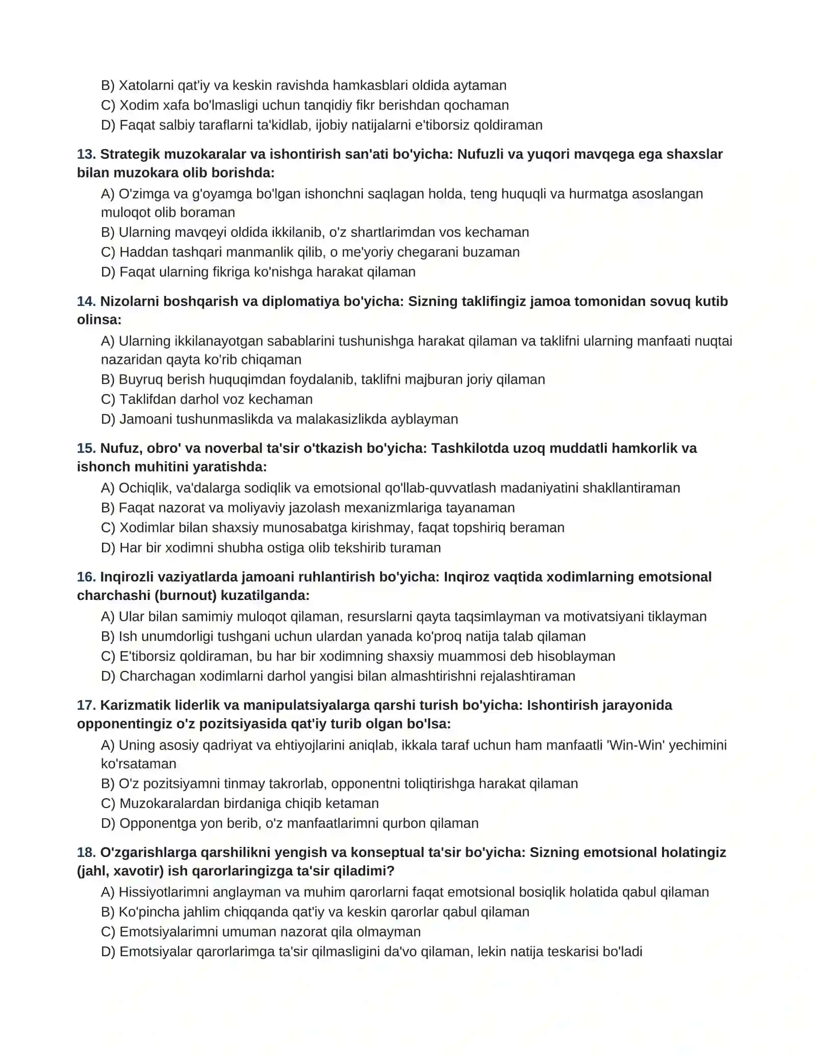 YUQORI BOʻGʻIN RAHBARLARI UCHUN EMOTSIONAL INTELLEKT (EQ) VA ISHONTIRISH SAN'ATI DIAGNOSTIK TESTI 3