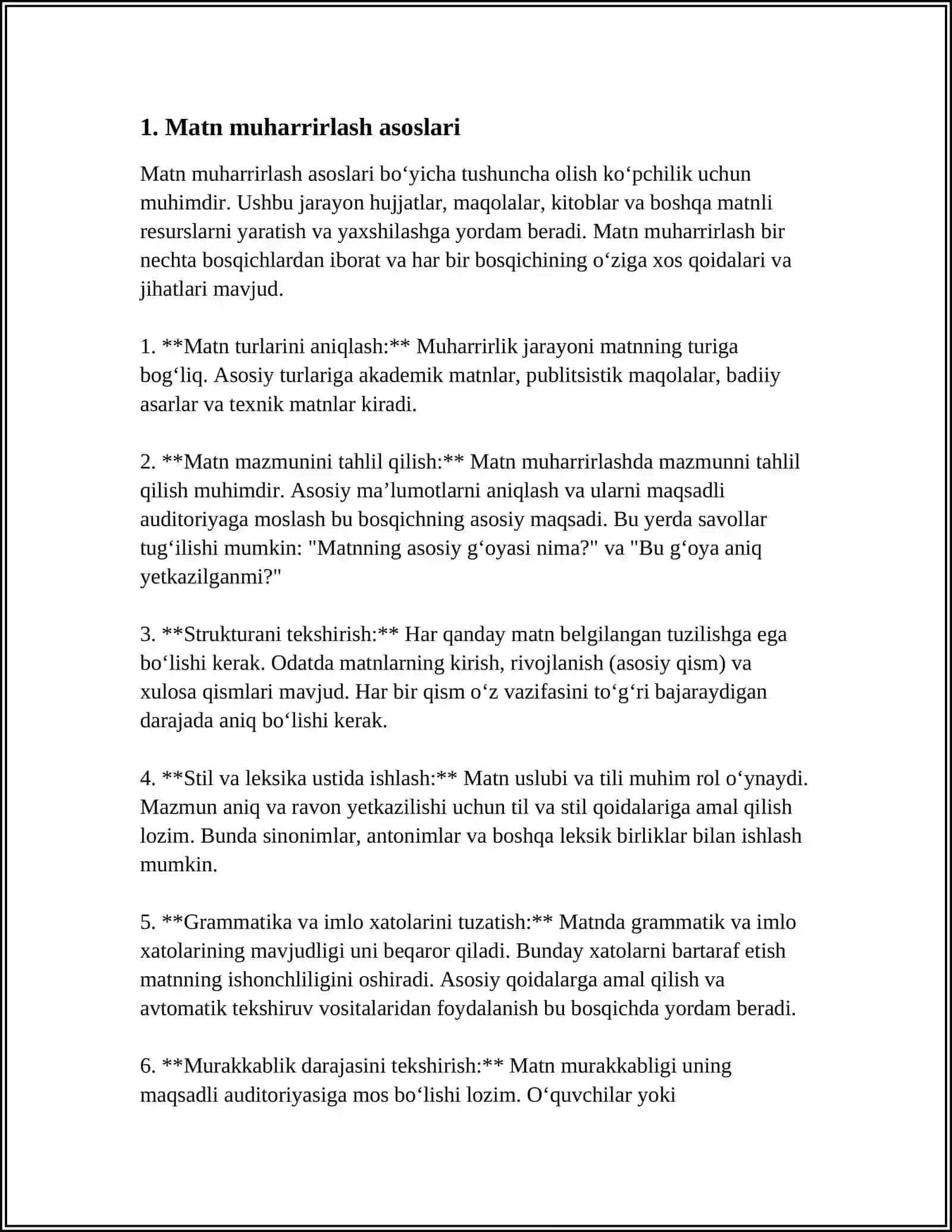 WORD MATN TAXRIRLAGICHIDA JADVAL, MATN, FORMULA, MATNLAR STRUKTURASI BILAN ISHLASH 3