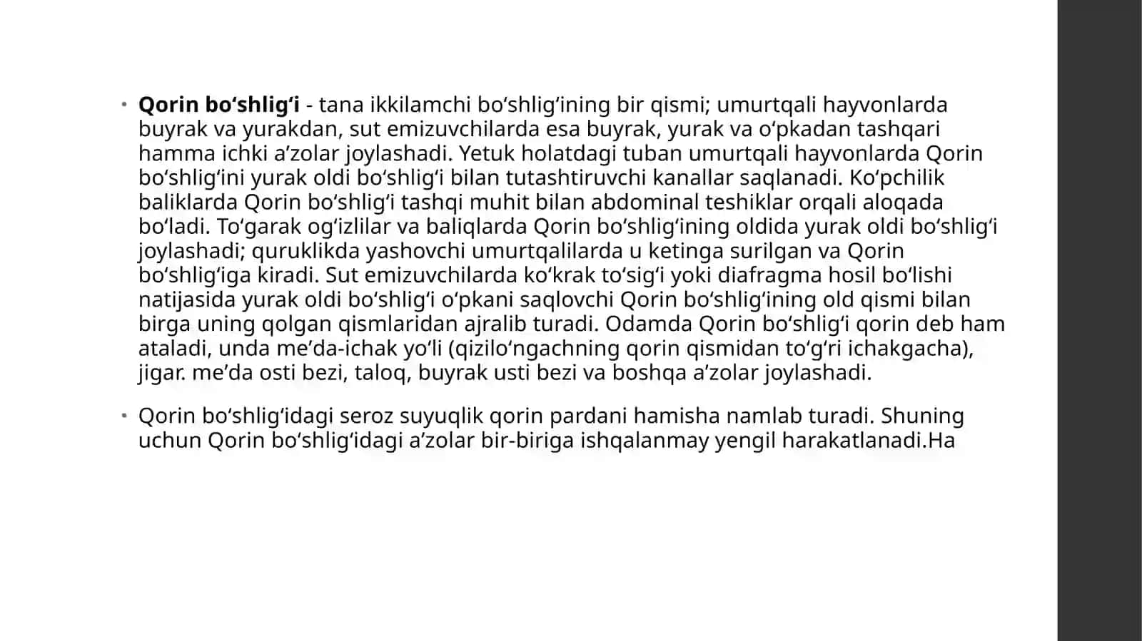 TERMIZ IQTISODIYOT VA SERVIS UNVERSITETI TIBBIYOT FAKULTETI DAVOLASH ISHI YO’NALISHI 24_24_GURUH O’QUVCHISI TURSUNOVA NODIRANING PATALOGIK ANATOMIYA FANIDAN MUSTAQIL ISHI QORIN BO'SHLIG'I KASALLIKLARI 3