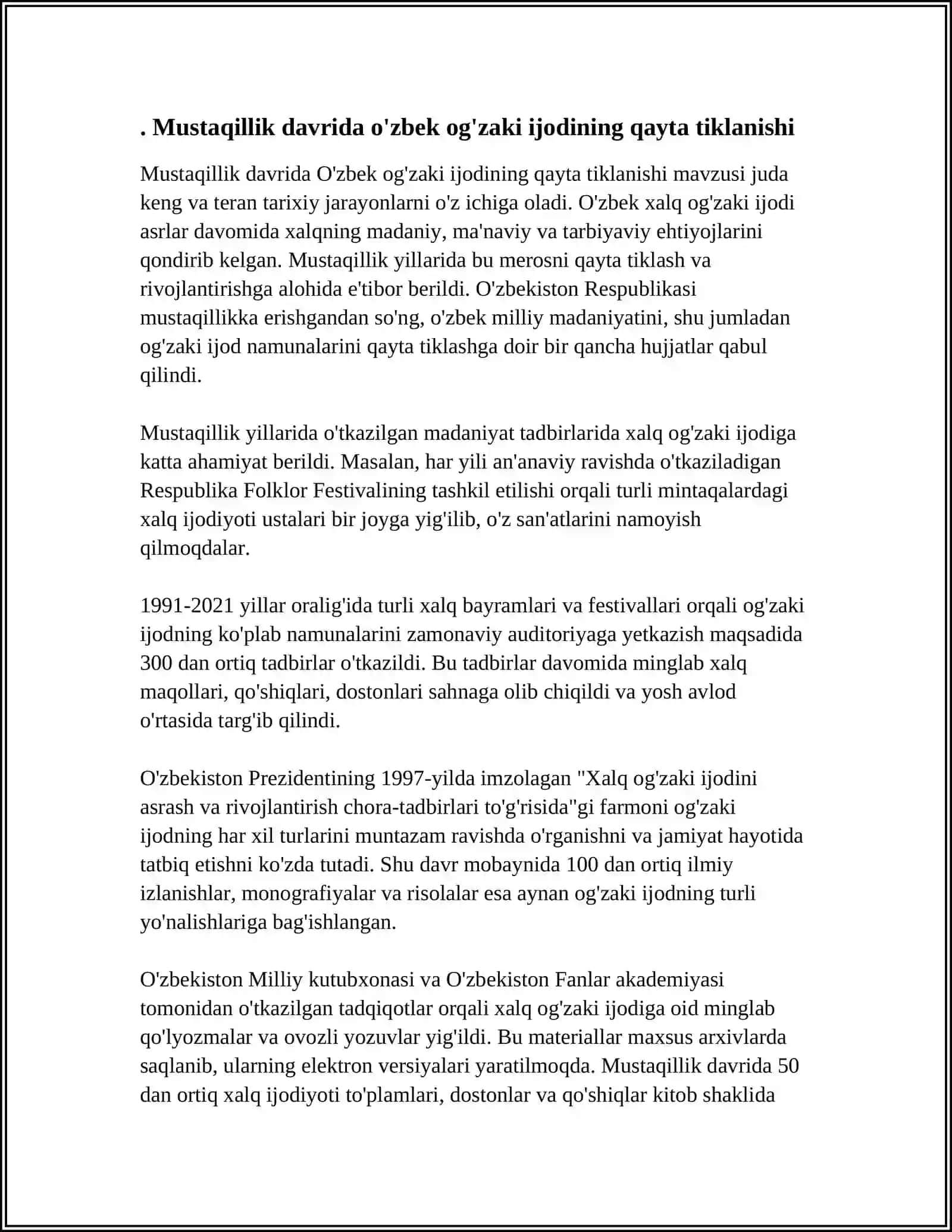 O'ZBEK XALQ OG'ZAKI IJODINING DAVLAT MAQOMIGA ERISHUVI 3
