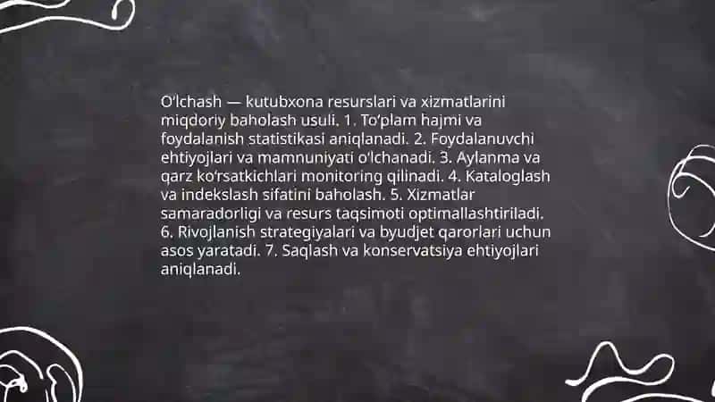 Oʻlchashlarning kutubxona-axborot faoliyatidagi ahamiyati 3