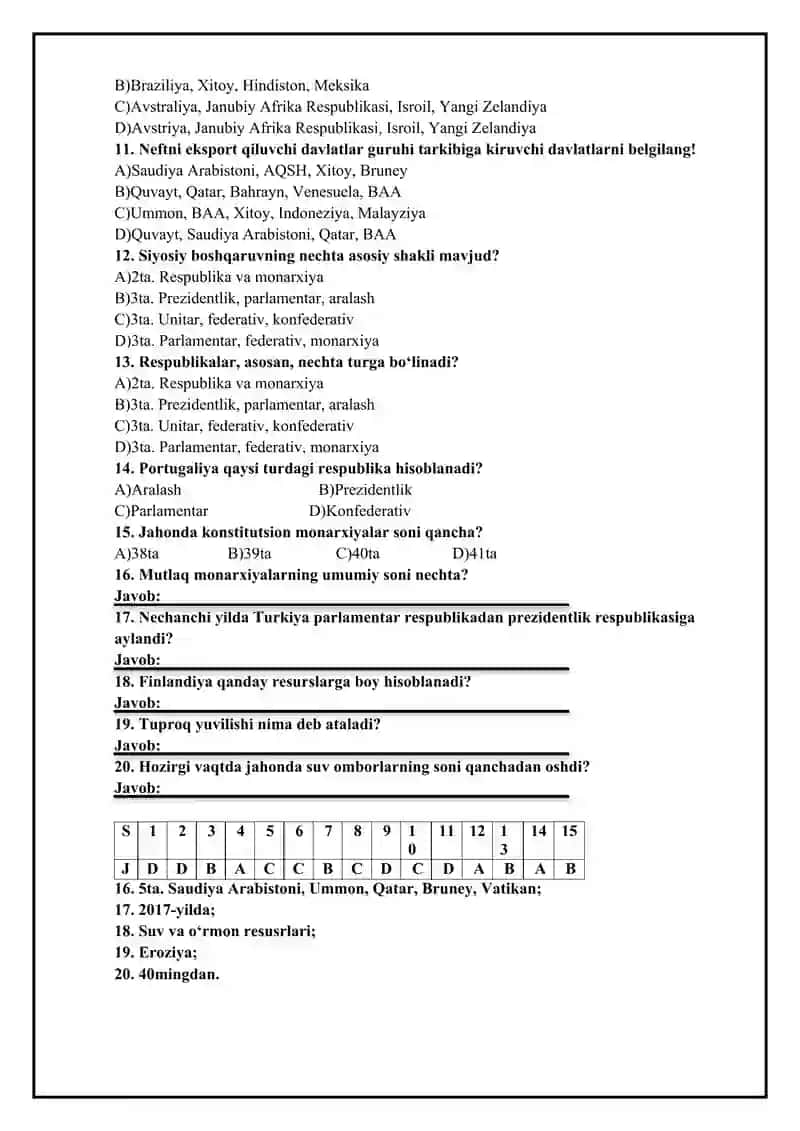 Geografiya fanidan 8-sinf nazorat ishi to`plami. 1-variant 3