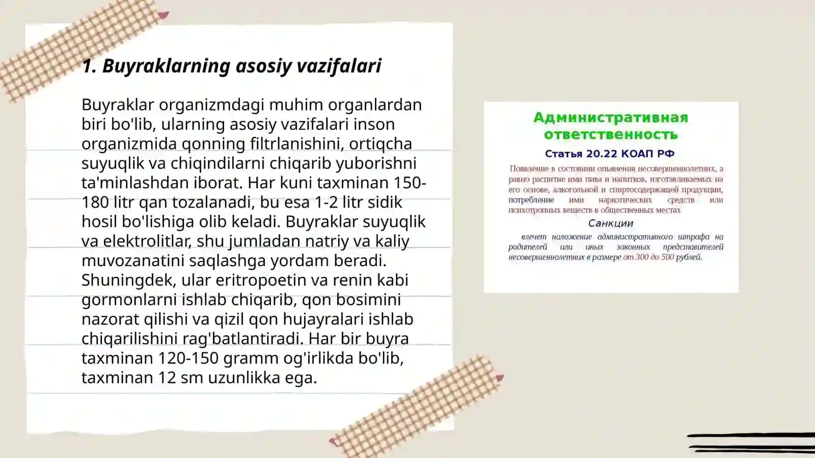 Buyraklar faoliyatining òziga xosligi va "Buyraklar bosimi" 3