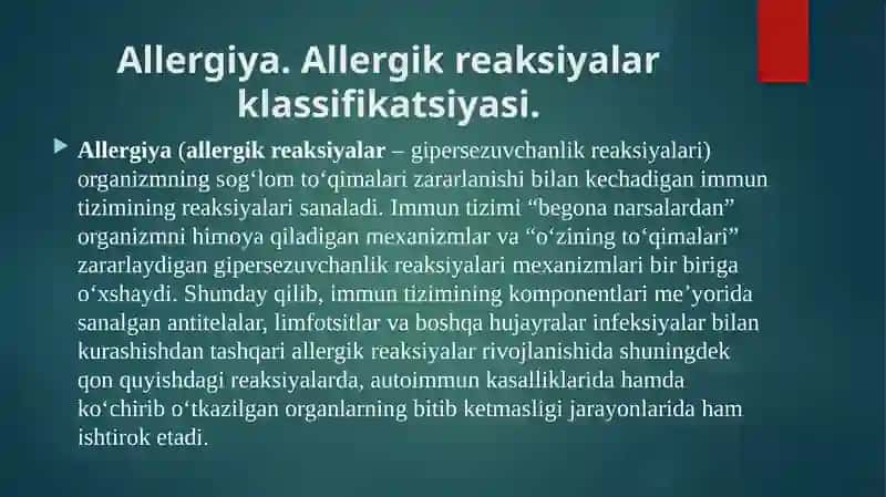 O’TASEZUVCHANLIK REAKSIYALARI TO’G’RISIDA TUSHUNCHA.AUTOIMMUNITET 3
