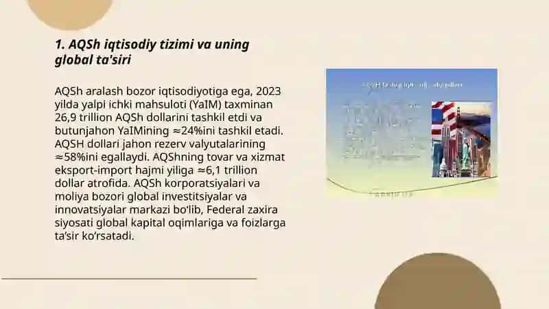 AQSh iqtisodiyoti. Jahon mamlakatlari bilan olib borayotgan iqtisodiy munosabatlari 3