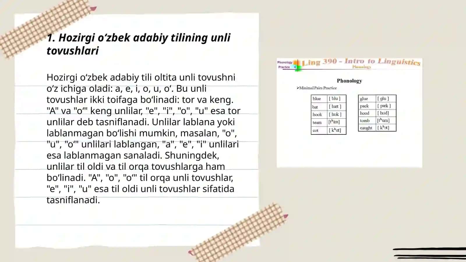 Hozirgi oʻzbek adabiy tilining fonetik sathi, fonologiyasi 3