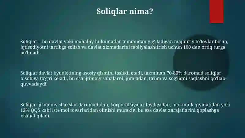 Soliqlar, ularning vazifalari va turllari 3