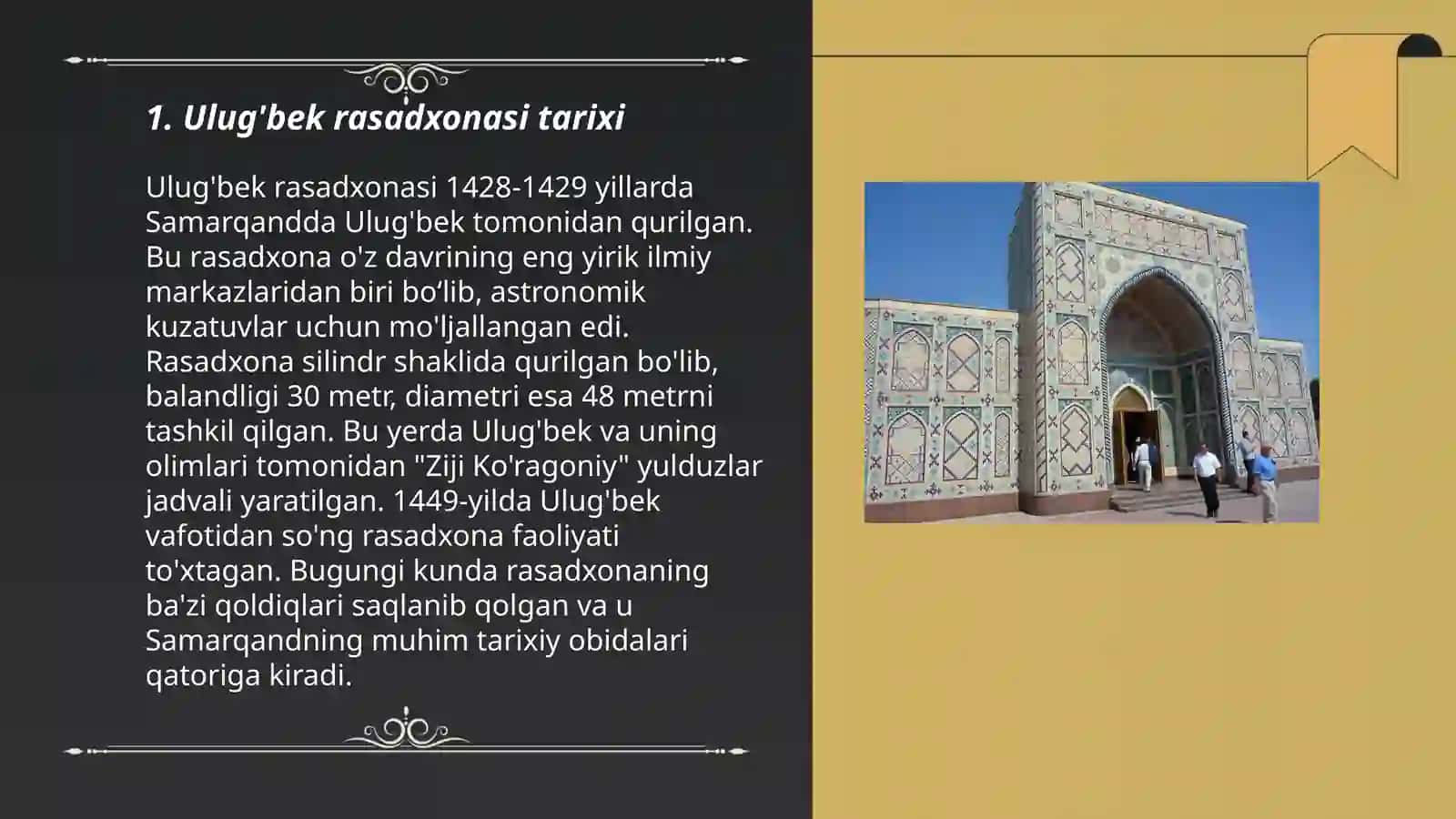 Ulug'bek rasadxonasi tarixi 3