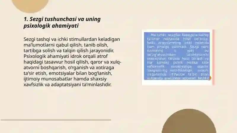 Sezgilar haqida umumiy tushuncha. Sezgi turlari 3