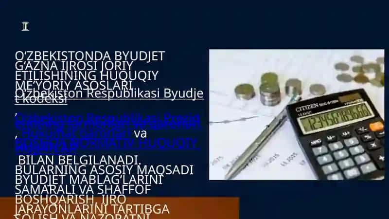 O'ZBEKISTON RESPUBLIKASIDA BYUDJET G'AZNA IJROSI JORIY ETILISHINING HUQUQIY ME'YORIY ASOSLARI 3
