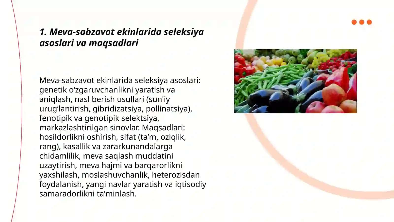 Meva-sabzavot ekinlari seleksiyasi va ota ona juftligini tanlash 3