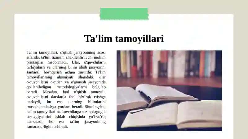 Ta'lim tamoyillari va qoidalari. Dars–ta'limning asosiy shakli sifatida 3