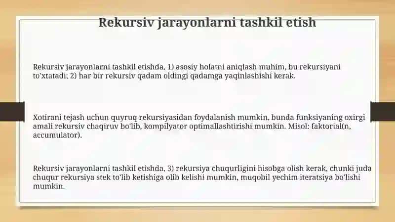 Rekursiv jarayonlarni tashkil etish 3