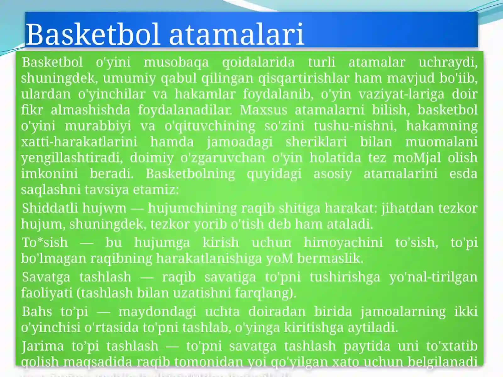 Basketbol mashg'ulotlarini tashkil qilish va o'tkazish 3