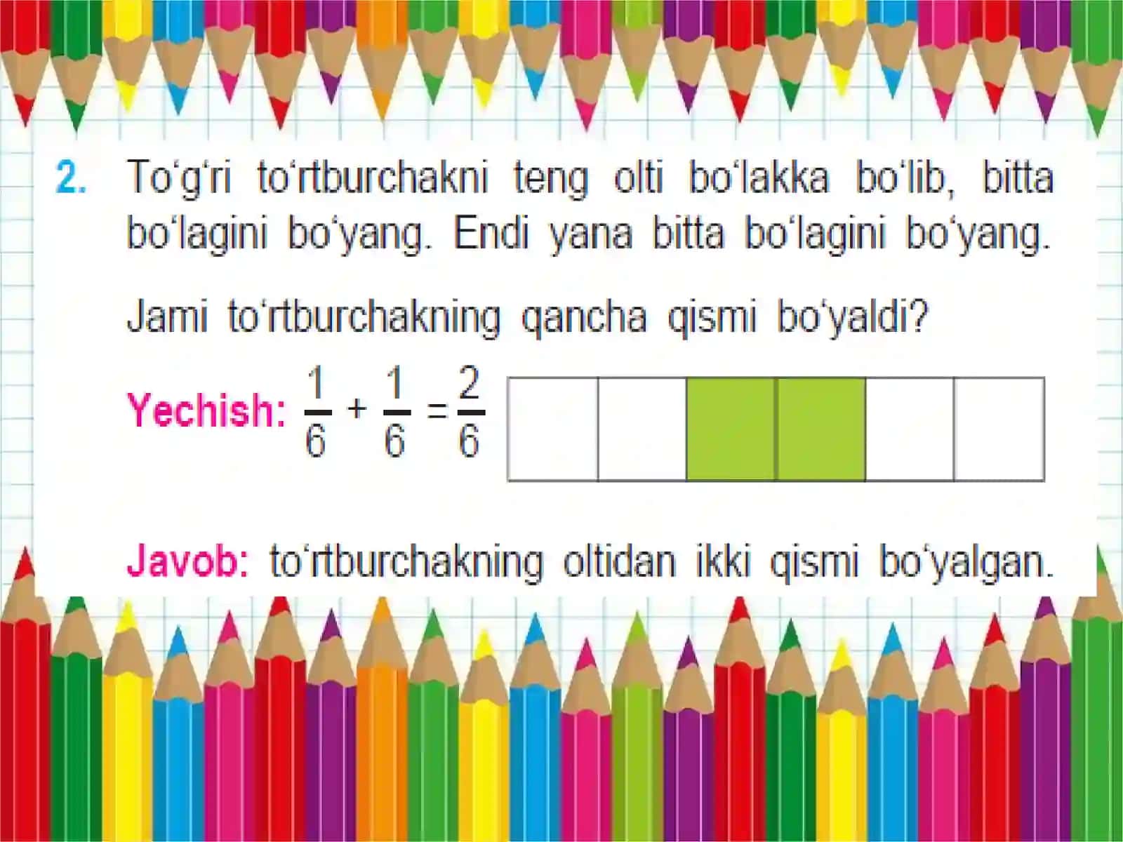 5-sinf matematika fanidan "Bir xil maxrajlik asrlarni qo'shish" 3