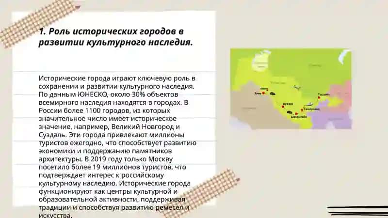План: Роль исторических городов в развитии культурного наследия. 3