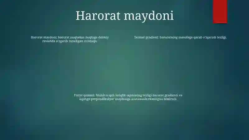 Xarorat Maydoni, Xarorat Gradienti, Fure Qonuni 3
