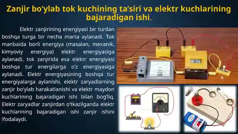 0‘zgarmas tokning ishi va quvvati. Joul-Lens qonuni. Ampermetr va voltmetrga qo‘shimcha qarshilik ulash. 3