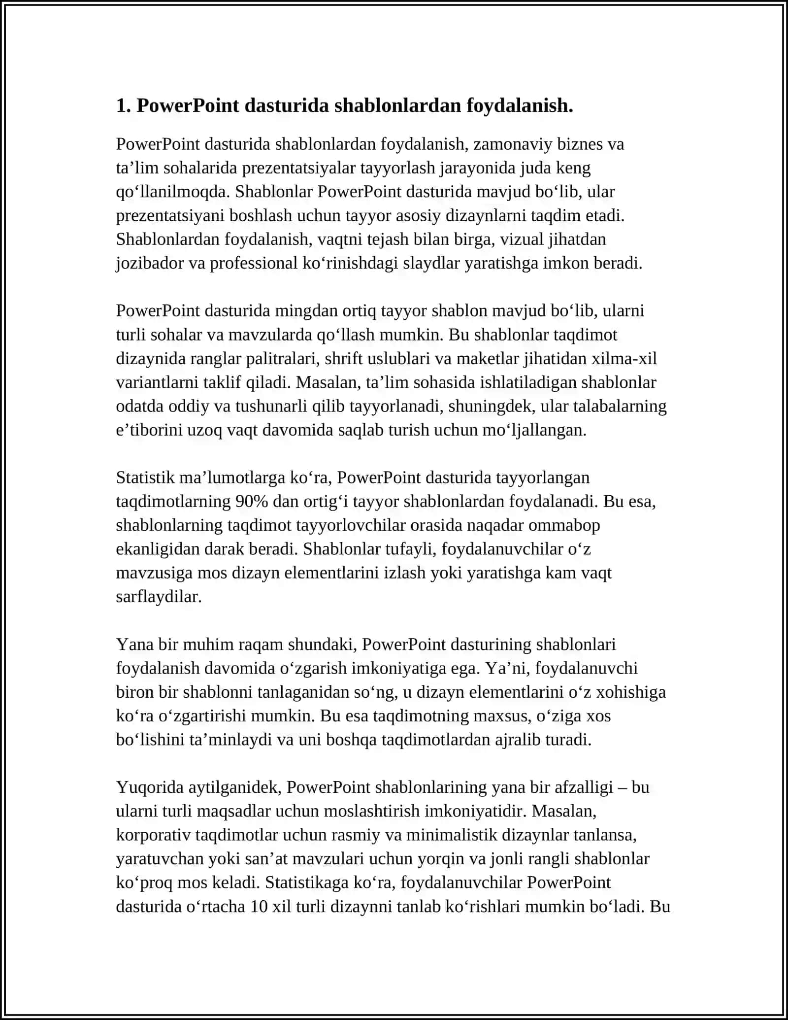 POWER POINT DASTURI YORDAMIDA HAR XIL KOʻRINISHDAGI MAʼLUM BIR MAVZUGA OID TAQDIMOT TAYYORLASH 3