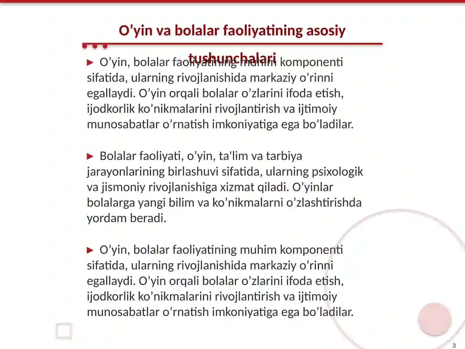 Oʼyinning bolalar faoliyatidagi oʼrni oʼyin bolalarga taʼlim tarbiya berishning metod va vazifalari 3