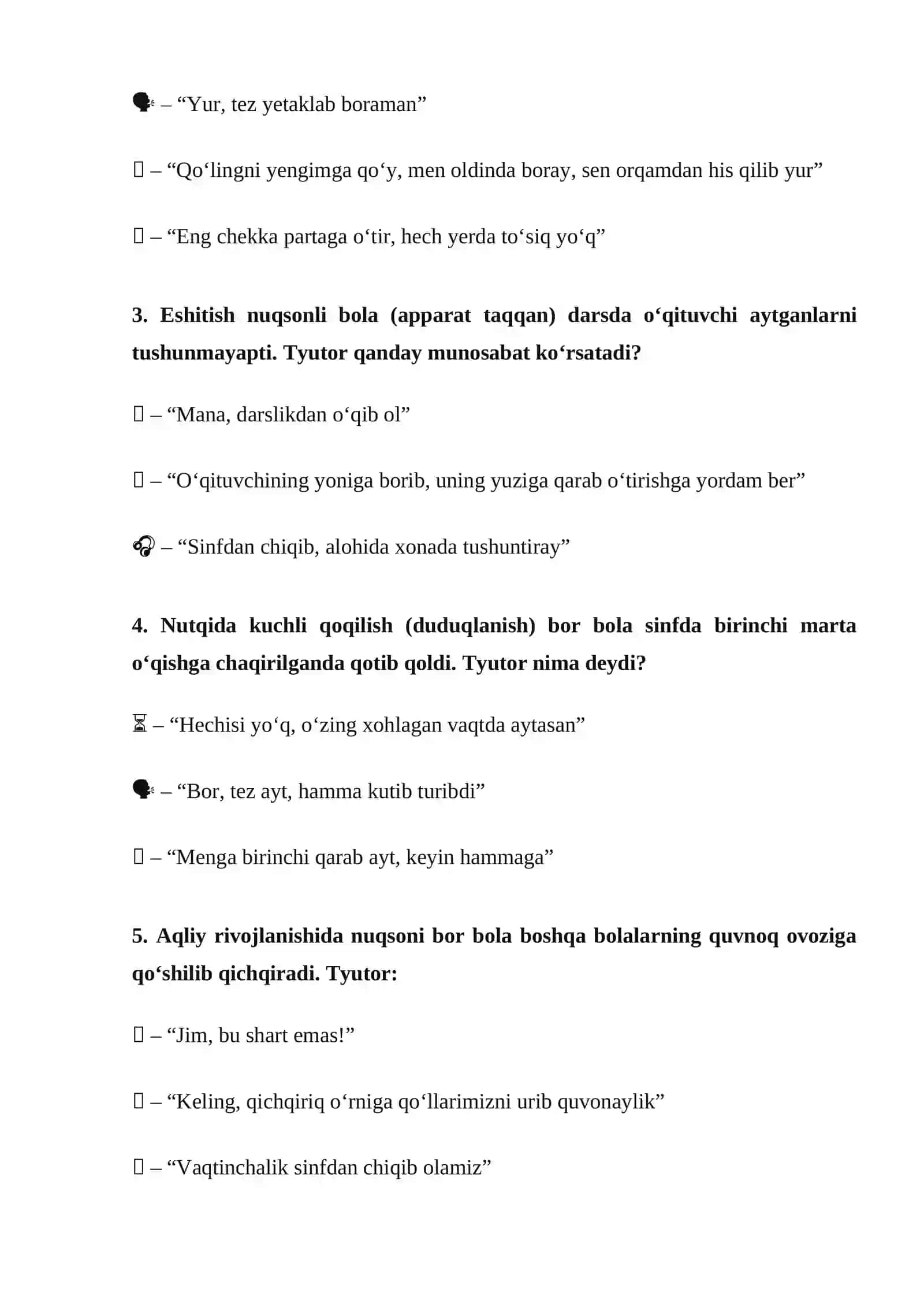Aqliy rivojlanishi, eshitish, ko‘rish, nutqida nuqsoni bor bolalar. Inklyuziv ta‘lim, 3