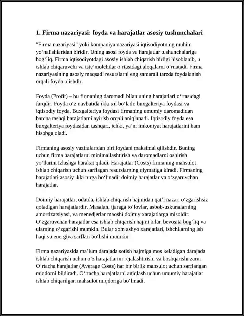 FIRMA NAZARYASI FOYDA VA HARAJATLAR TARIXI 3