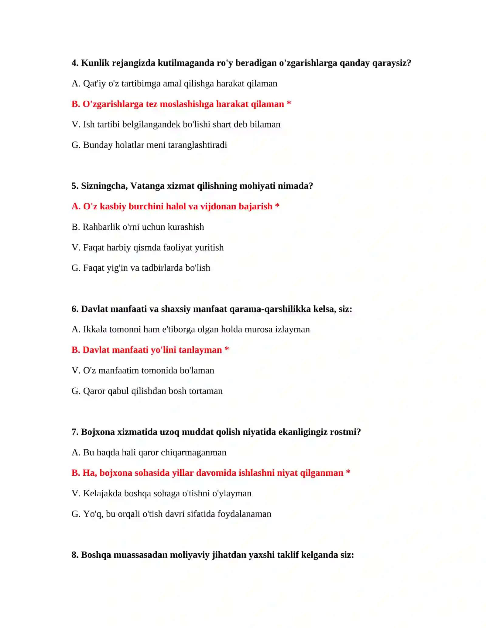 Bojxona test savollari yangi 3