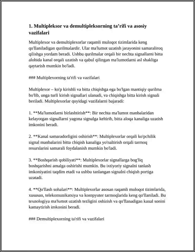 MULTIPLEKSOR VA DEMULTIPLEKSORLARNING VAZIFASI, PARAMETRLARI 3