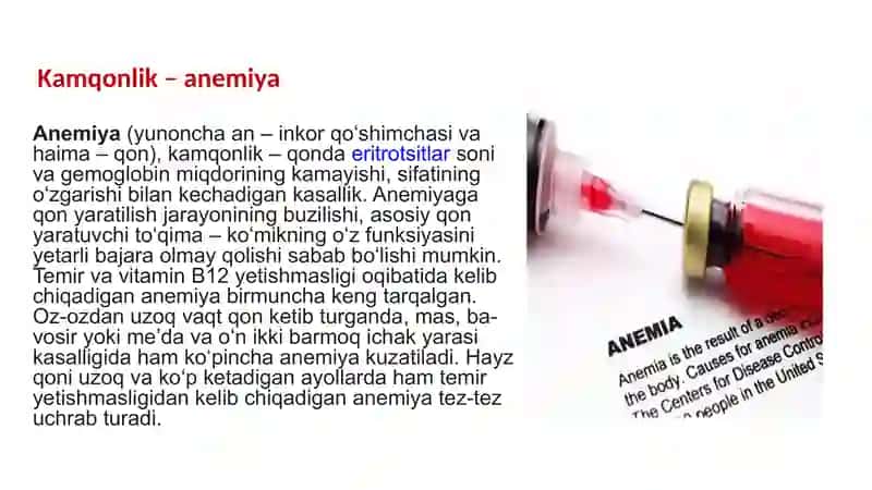 Kamqonlik turlari va sabablari. Kamqonlik rivojlanishining biokimyoviy mexanizmlari 3
