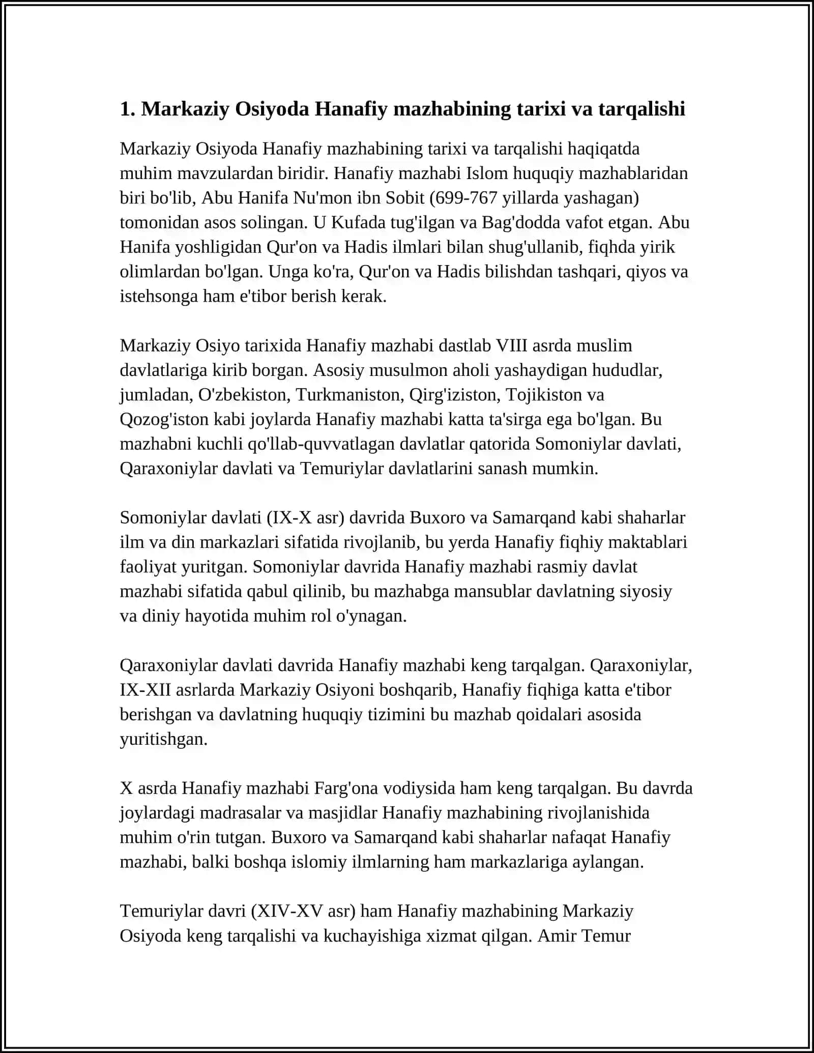 Markaziy Osiyoda Hanafiy mazhabining tarixi va tarqalishi 3