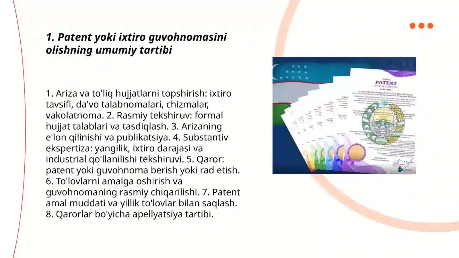 Intellektual mulk obyektlarini muhofaza qilish ( patent, guvohnoma ) tartibi 3
