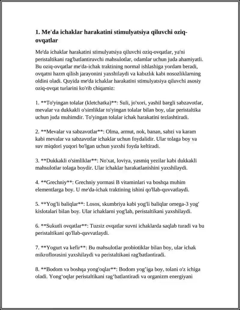 MUSTAQIL ISH Mavzu: ME'DA ICHAKLAR HARAKATIGA TA'SIR ETUVCHI VOSITALAR 3
