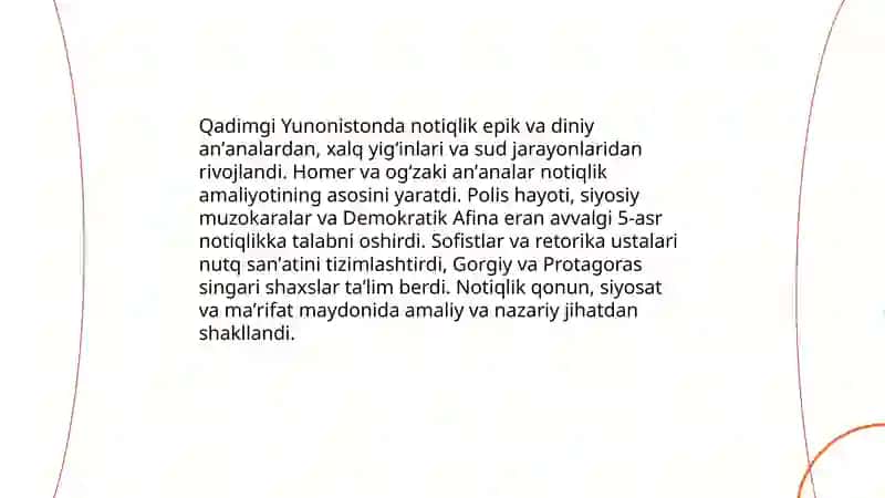 Yunonistonda notiqlik sanʼatining tarixi haqida 3