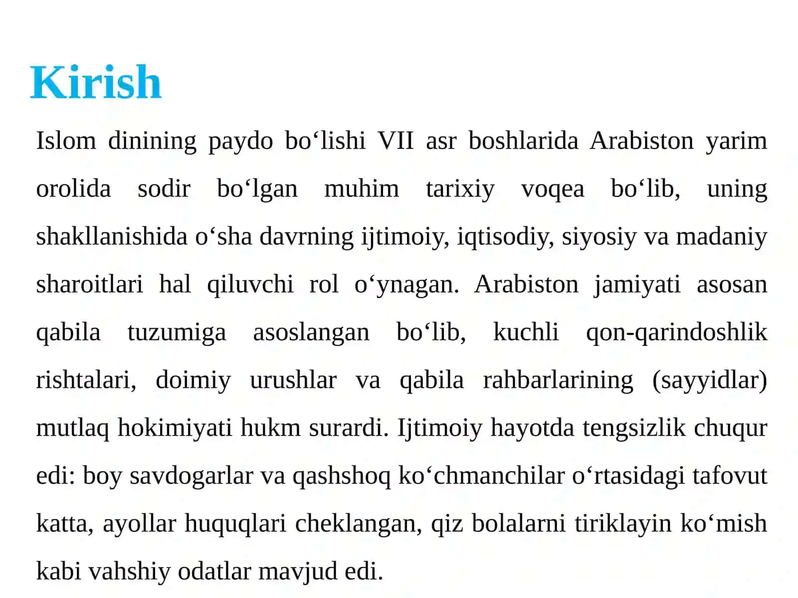 Islom dinining paydo bo‘lishidagi ijtimoiy, iqtisodiy, siyosiy va madaniy sharoitlar 3