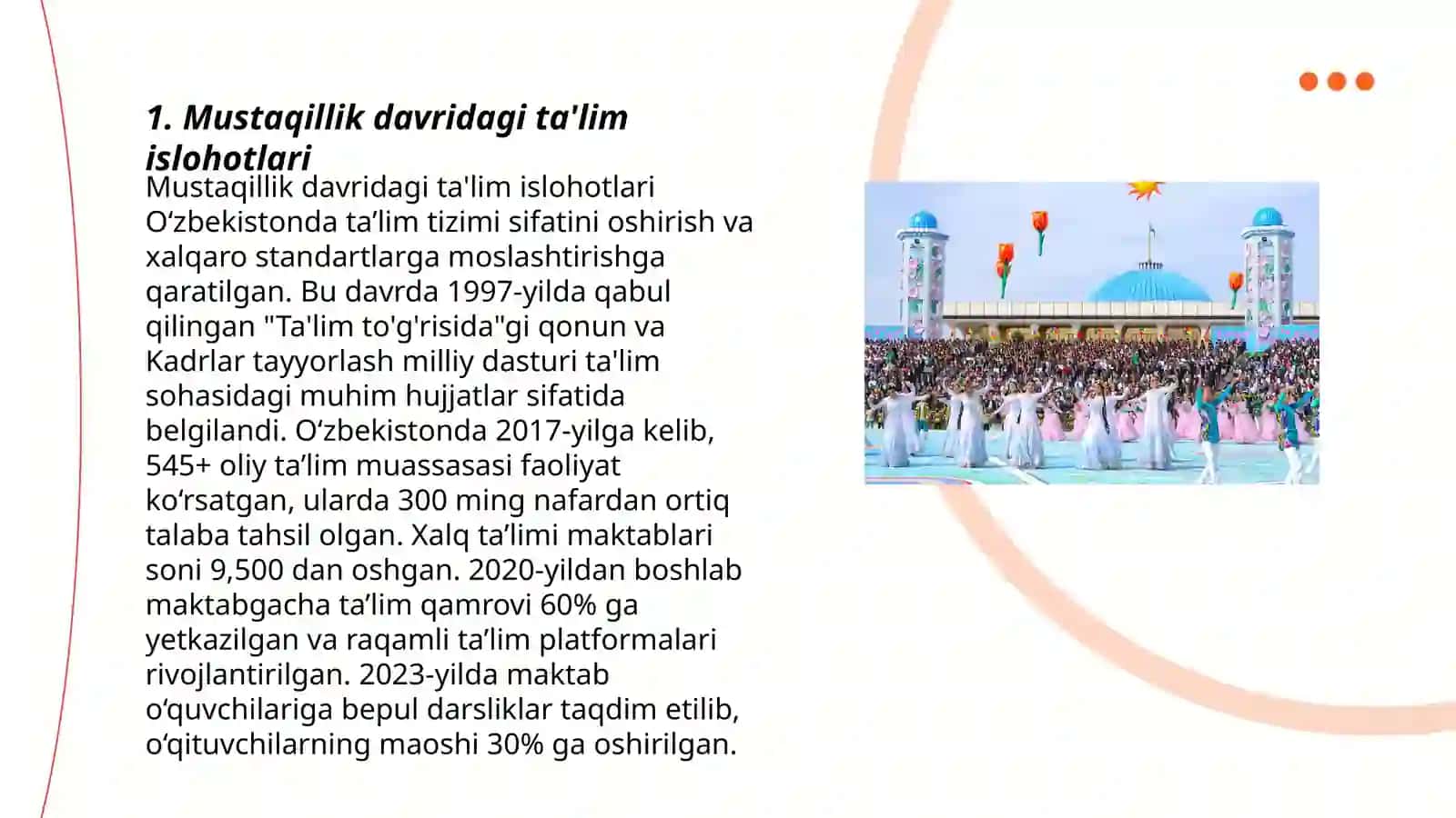Mustaqillik yillarida Oʻzbekistondagi ma’naviy va madaniy taraqqiyot 3