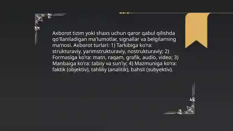 Axborot turlari, axborot manbalari va axborot soxiblari 3
